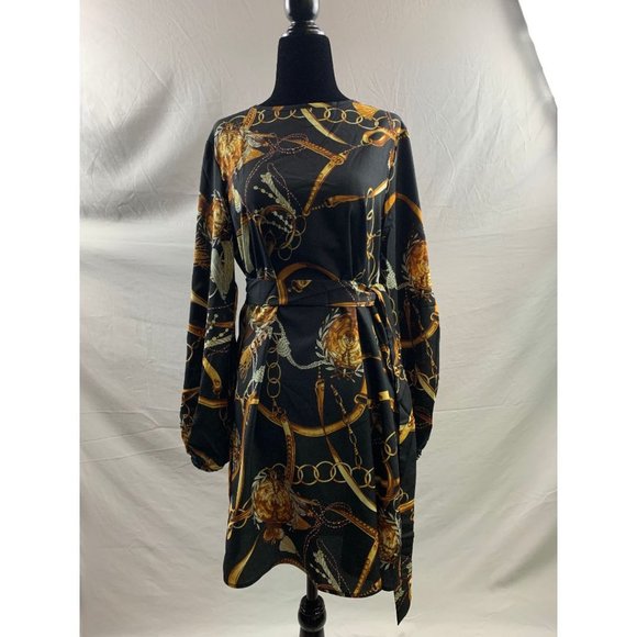Bishop Sleeve Chain Print Belted Dress - Picture 7 of 9